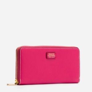 Frances Valentine Large Pink Leather Zip Wallet